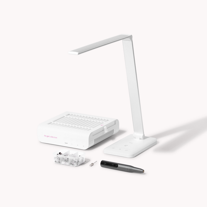 Paketerbjudande • Dust Collector + Drill Expert Smart + Bordslampa + Mandrel Bit + Sanding Bands • The Gel Collection