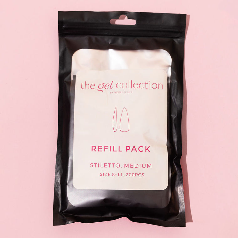 Soft Gel Press On-tippar • Refillpaket • Stiletto Medium (200 st)