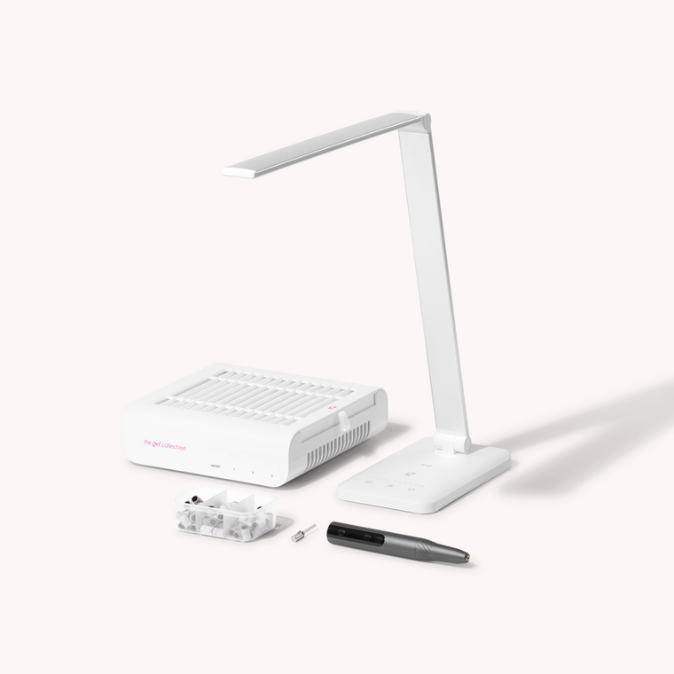 Paketerbjudande • Dust Collector + Drill Expert Smart + Bordslampa + Mandrel Bit + Sanding Bands • The Gel Collection