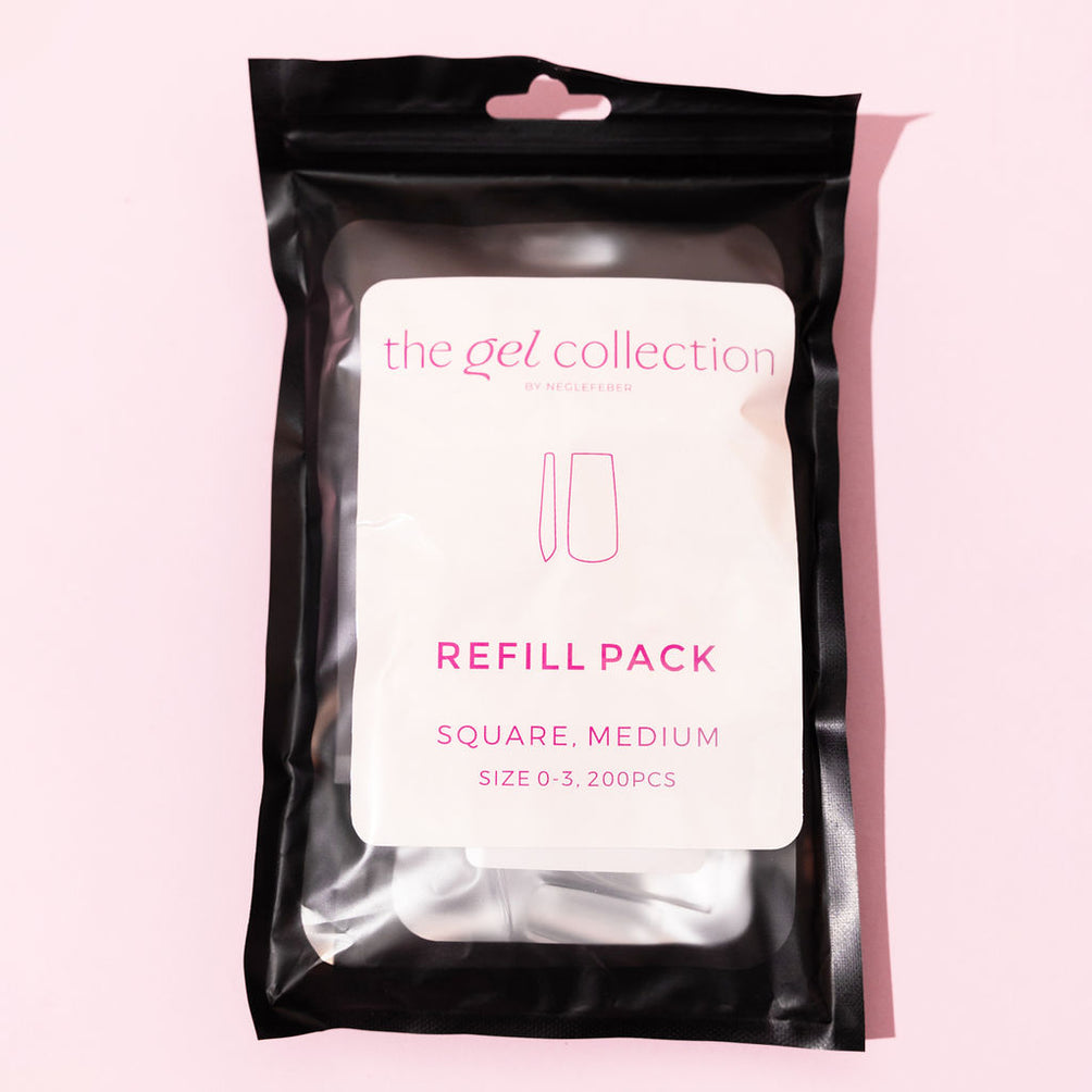Soft Gel Press On-tippar • Refillpaket • Square Medium (200 st)