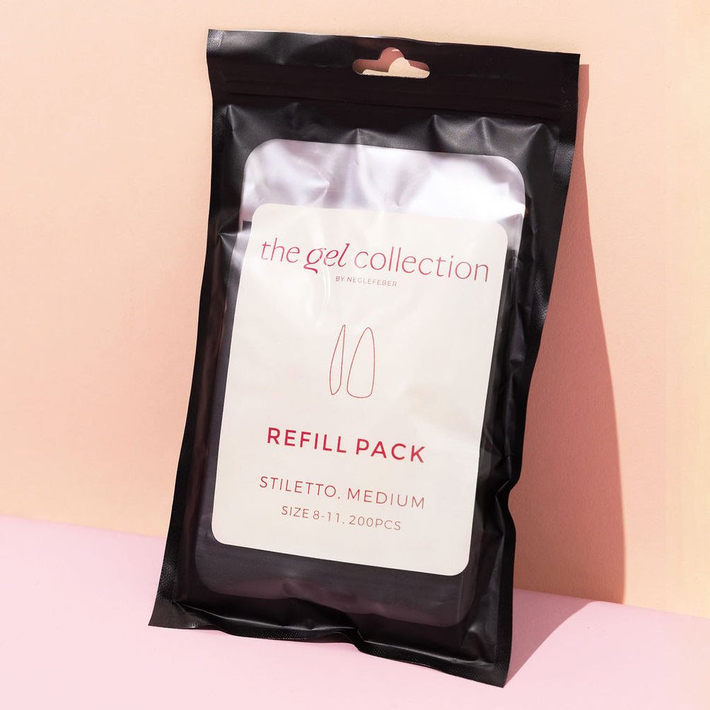 Soft Gel Press On-tippar • Refillpaket • Stiletto Medium (200 st)